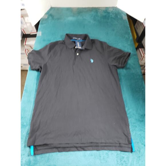 US Polo Assn Shirt Size Large Mens Black Polo Golf Slim Fit Cotton Preppy NWT - Picture 1 of 9